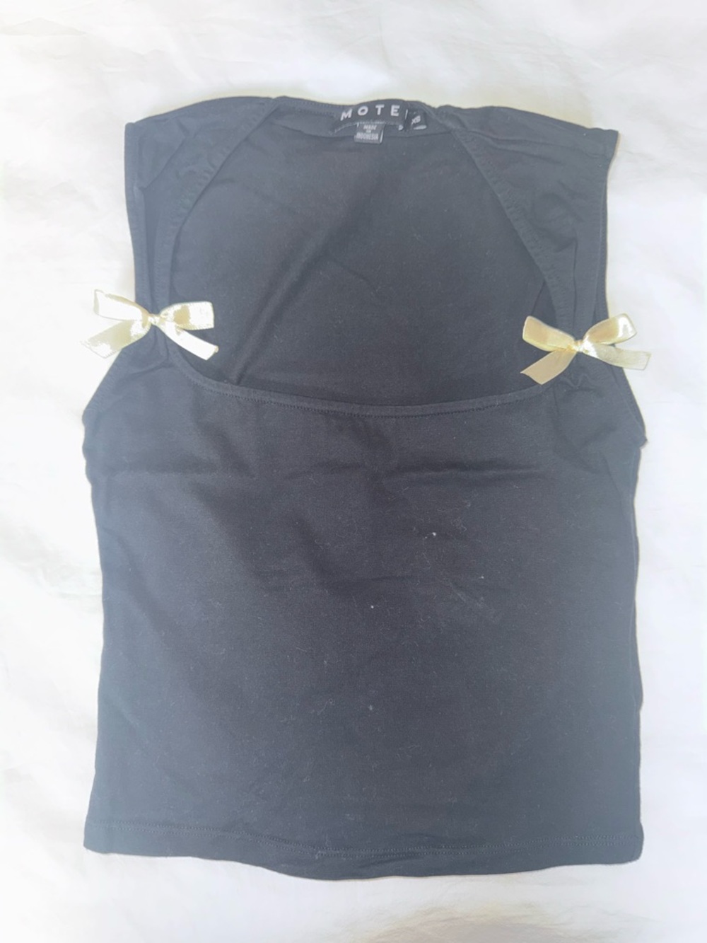Motel Rocks Black Tank with Gold Bow Shoulder Details